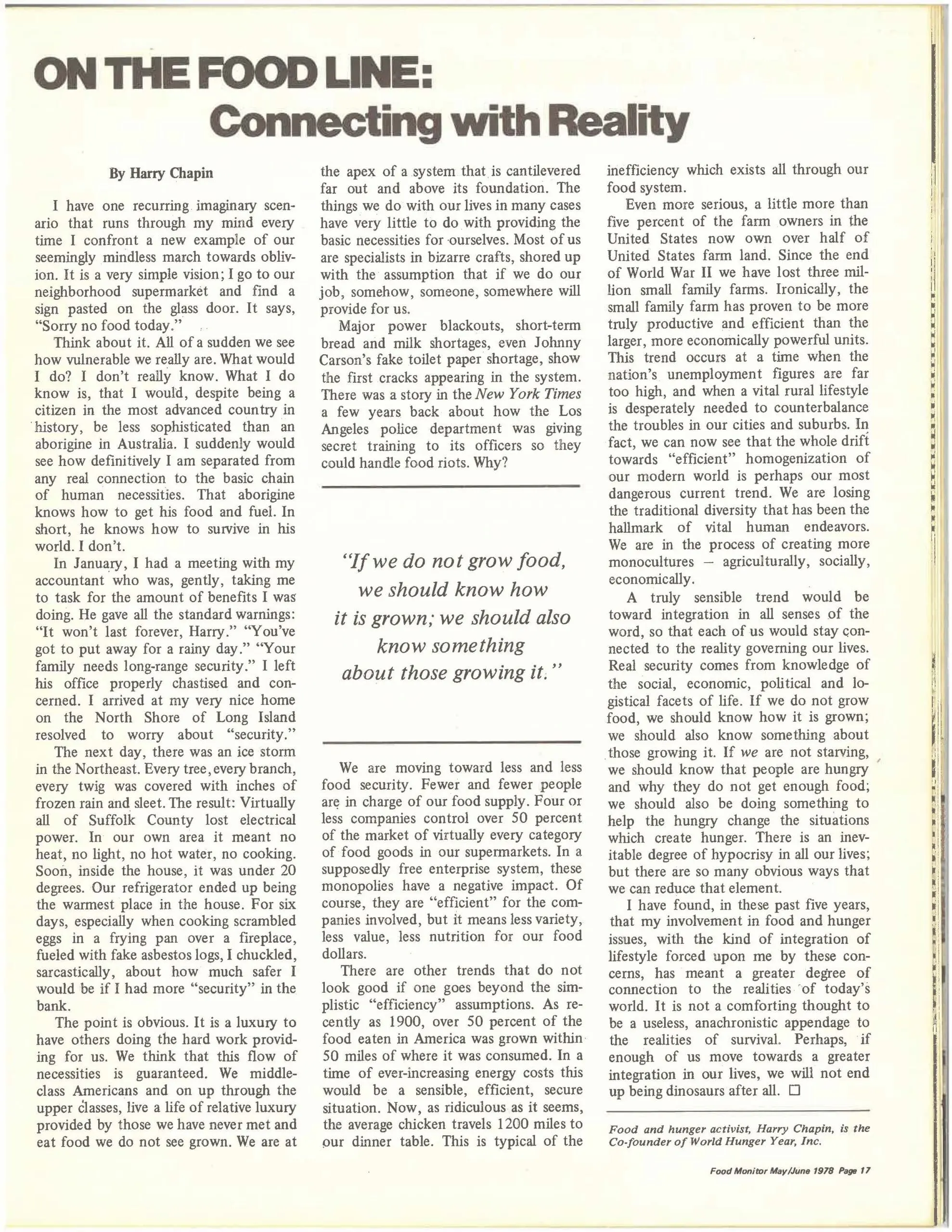 1978 Harry Chapin op-ed article